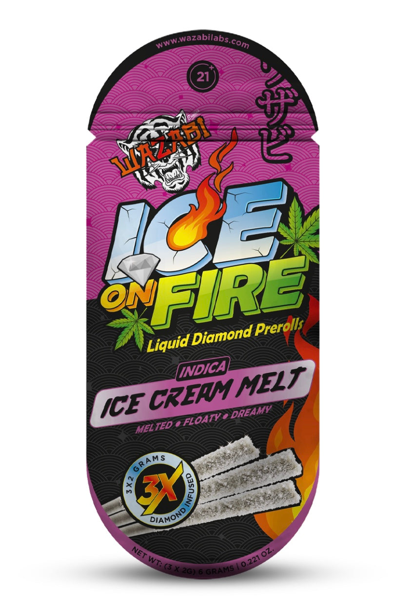 WAZABI EXOTICS 2G ICE ON FIRE LIQUID DIAMOND PREROLLS 3X5/PK