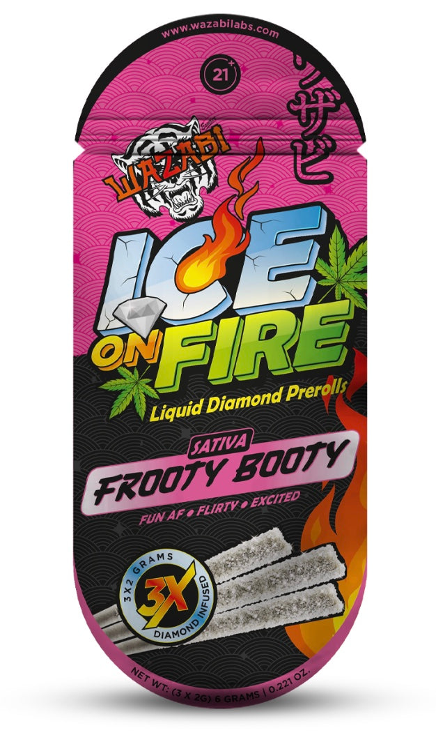 WAZABI EXOTICS 2G ICE ON FIRE LIQUID DIAMOND PREROLLS 3X5/PK