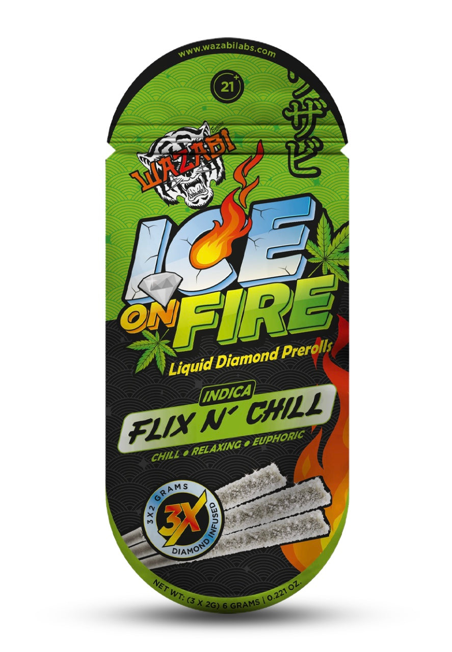 WAZABI EXOTICS 2G ICE ON FIRE LIQUID DIAMOND PREROLLS 3X5/PK