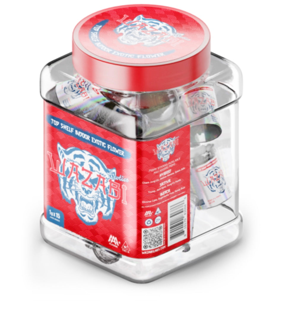 WAZABI EXOTICS 1G FLOWER JAR 15/PK – (3 IN 1 JAR)