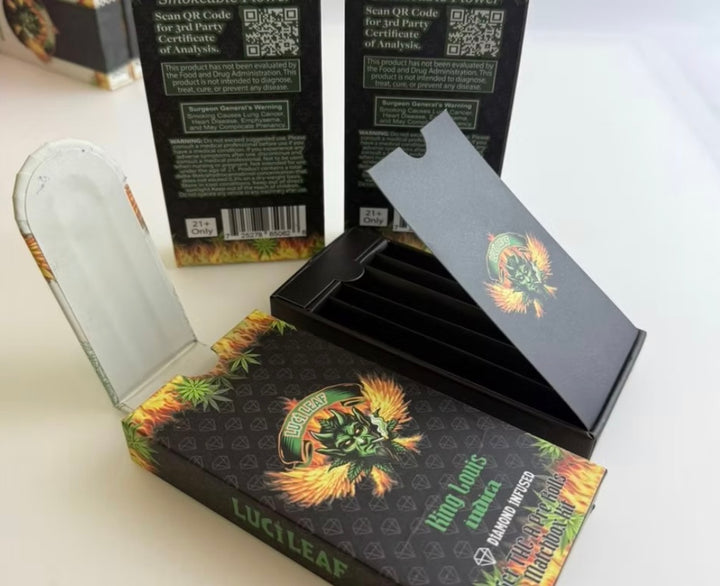 LuciLeaf 5ct Diamond Infused THC-A Pre Roll with Matchbox Kit Display 6 Ct.