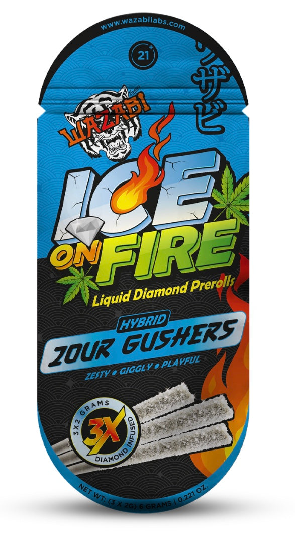 WAZABI EXOTICS 2G ICE ON FIRE LIQUID DIAMOND PREROLLS 3X5/PK
