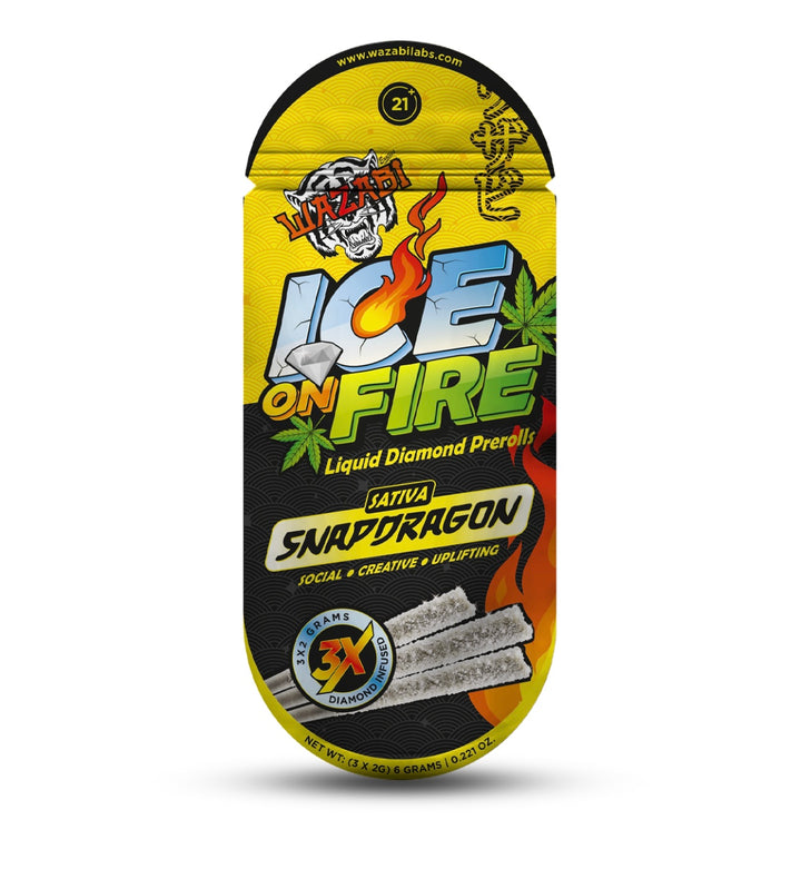 WAZABI EXOTICS 2G ICE ON FIRE LIQUID DIAMOND PREROLLS 3X5/PK