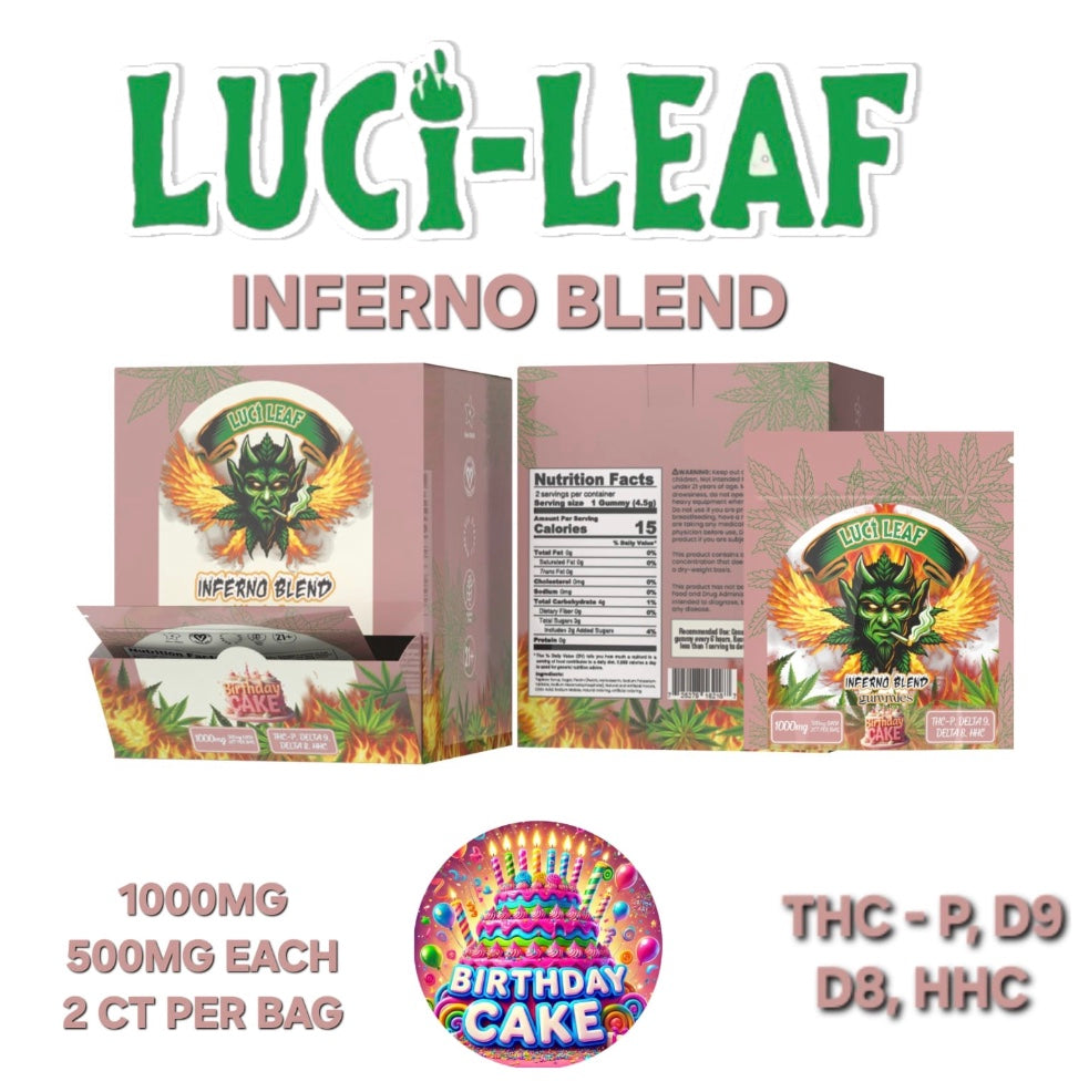 Lucileaf 500mg 2ct/bag Inferno Blend Gummies Display 25 Ct.