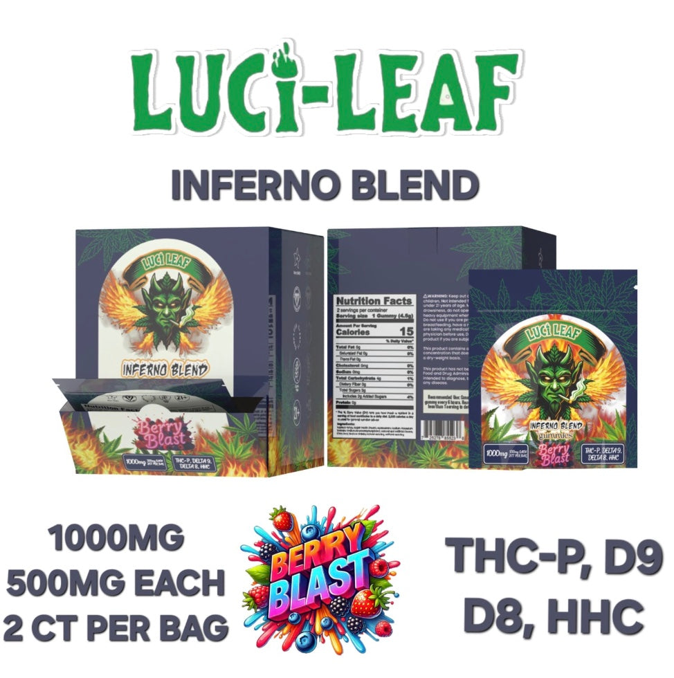 Lucileaf 500mg 2ct/bag Inferno Blend Gummies Display 25 Ct.