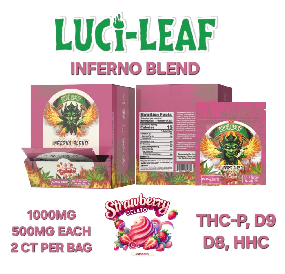Lucileaf 500mg 2ct/bag Inferno Blend Gummies Display 25 Ct.