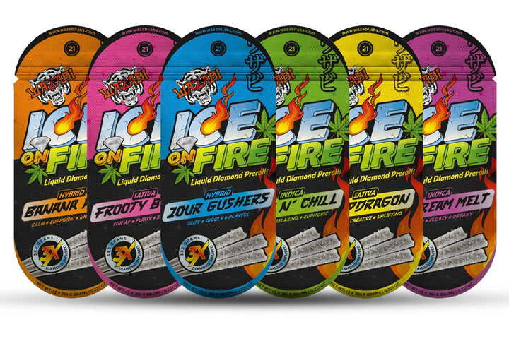 WAZABI EXOTICS 2G ICE ON FIRE LIQUID DIAMOND PREROLLS 3X5/PK