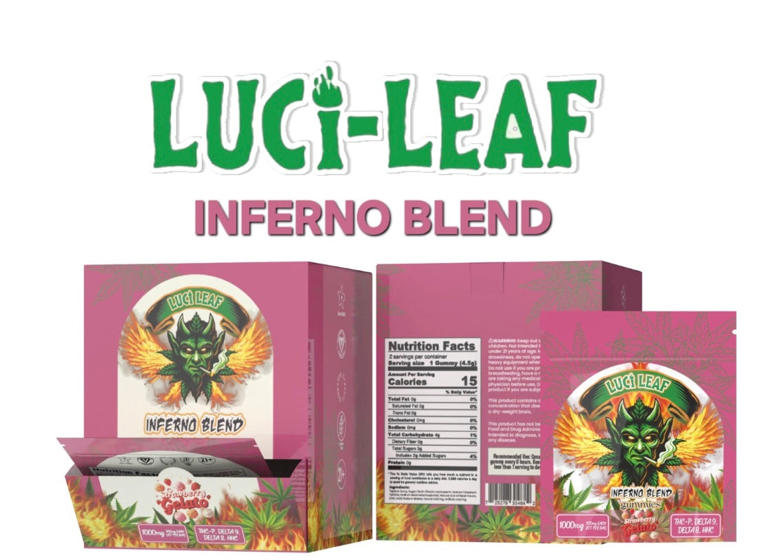 Lucileaf 500mg 2ct/bag Inferno Blend Gummies Display 25 Ct.