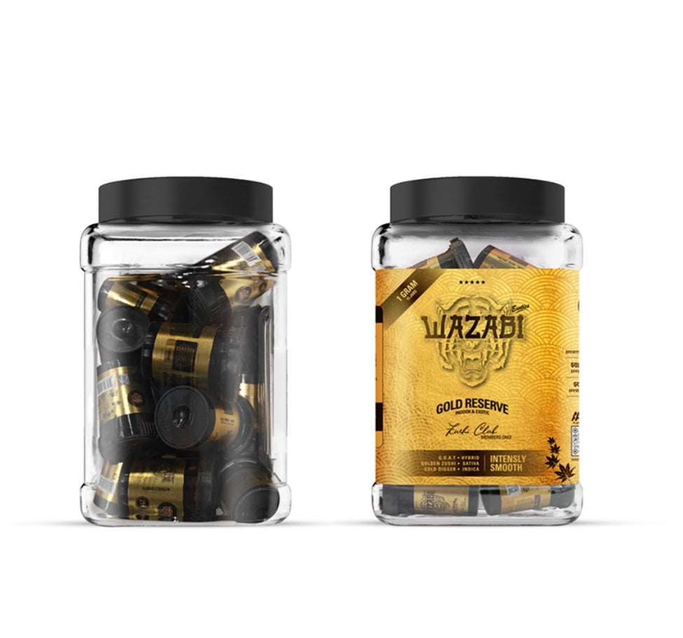 WAZABI EXOTICS GOLD RESERVE MEMBERS ONLY 1G FLOWER JAR 15/PK – (3 IN 1 JAR)