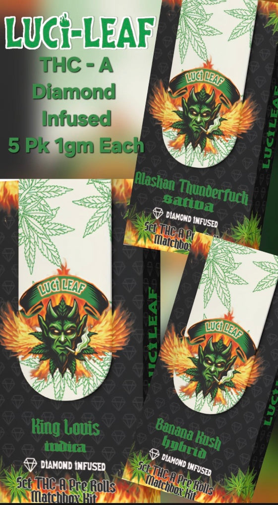 LuciLeaf 5ct Diamond Infused THC-A Pre Roll with Matchbox Kit Display 6 Ct.