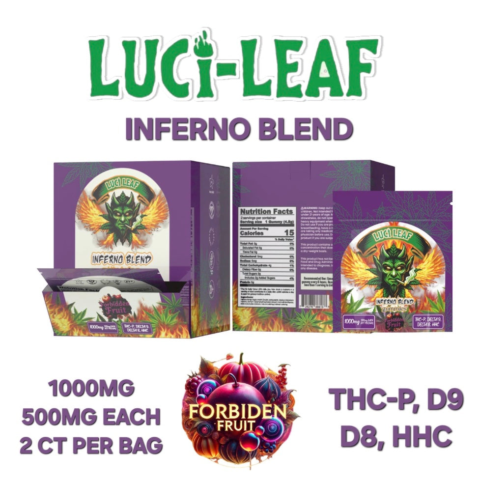 Lucileaf 500mg 2ct/bag Inferno Blend Gummies Display 25 Ct.