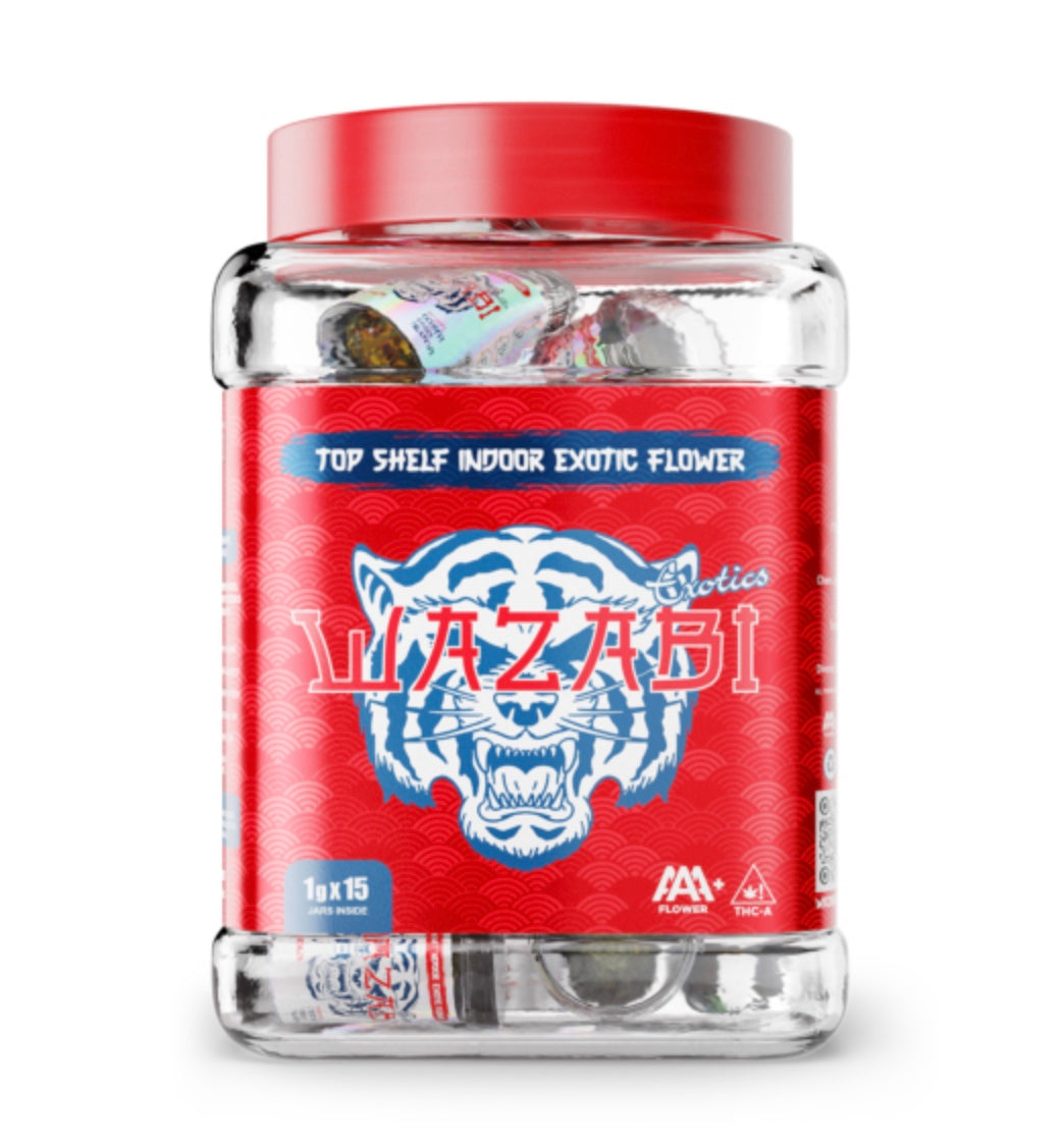 WAZABI EXOTICS 1G FLOWER JAR 15/PK – (3 IN 1 JAR)