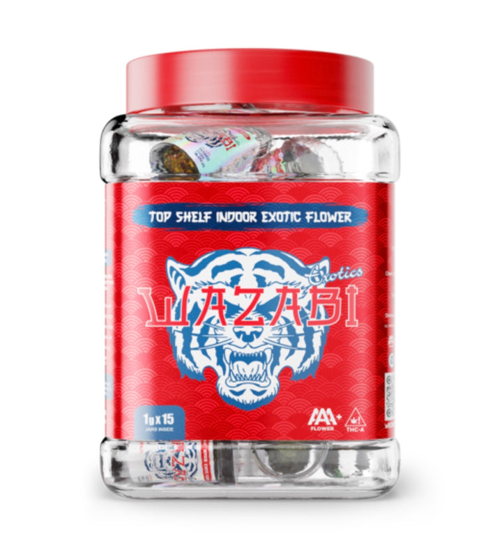 WAZABI EXOTICS 1G FLOWER JAR 15/PK – (3 IN 1 JAR)